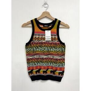 NWT Desigual Knit Colorful Tribal Elephant Print Sleeveless Vest Top Medium